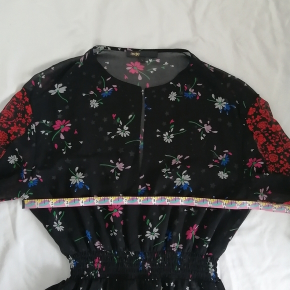 Maje Remix Asymmetric Paneled Floral Black Midi Dress 1 or Small - Picture 16 of 17